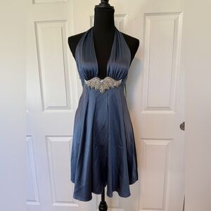 Ingwa Melero Navy Halter Mini Dress with Silver Detail